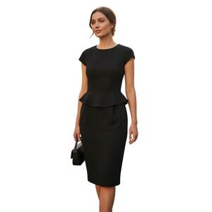Classiques Entrier Black Peplum Sheath Dress Size 4 Cap Sleeve Sheath